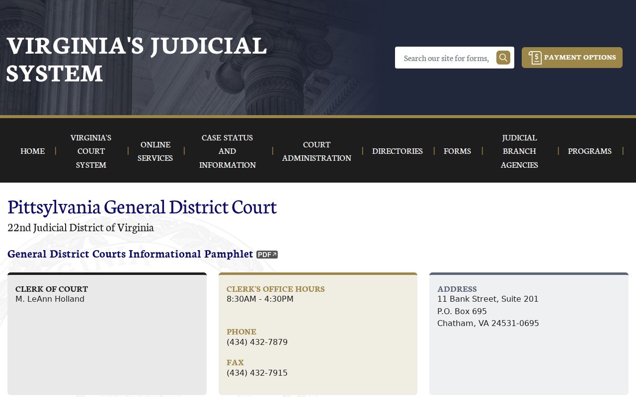 Pittsylvania County criminal case schedule at General District Court