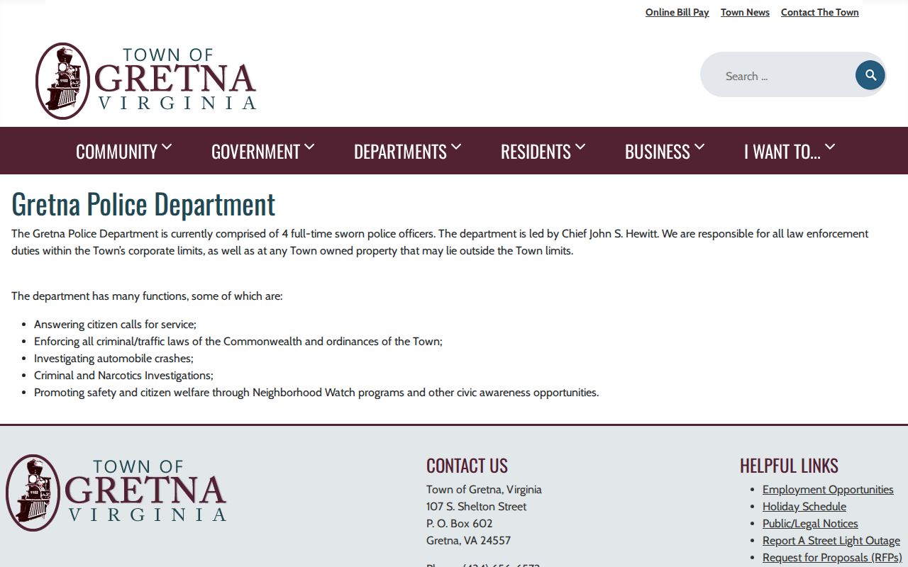 Gretna criminal history police department official page