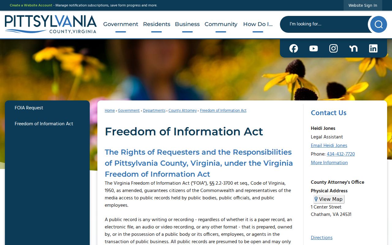 Pittsylvania County criminal record access and FOIA page